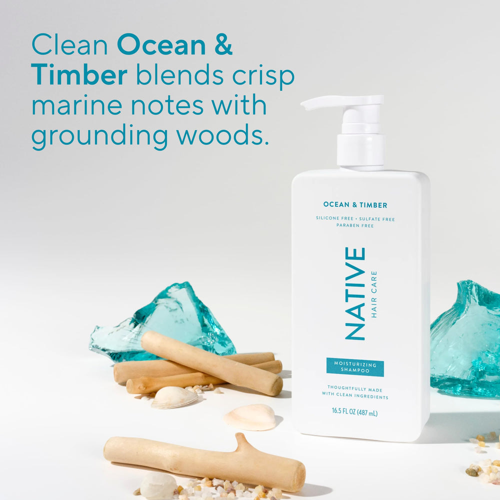 Native Ocean & Timber care for dry hair concept.