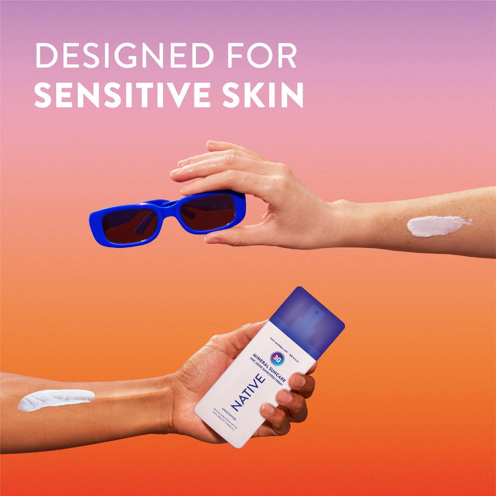 Native Sunscreen fragrance-free badge communicates gentle care.