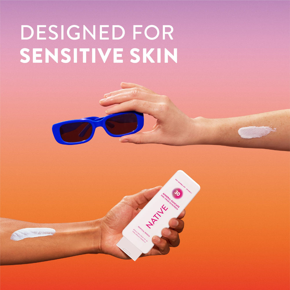 Zinc oxide icon on Native sunscreen label illustrates mineral protection.