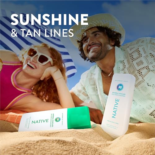 Native Sunscreen zinc-oxide 20percent indicator on label communicates mineral protection.