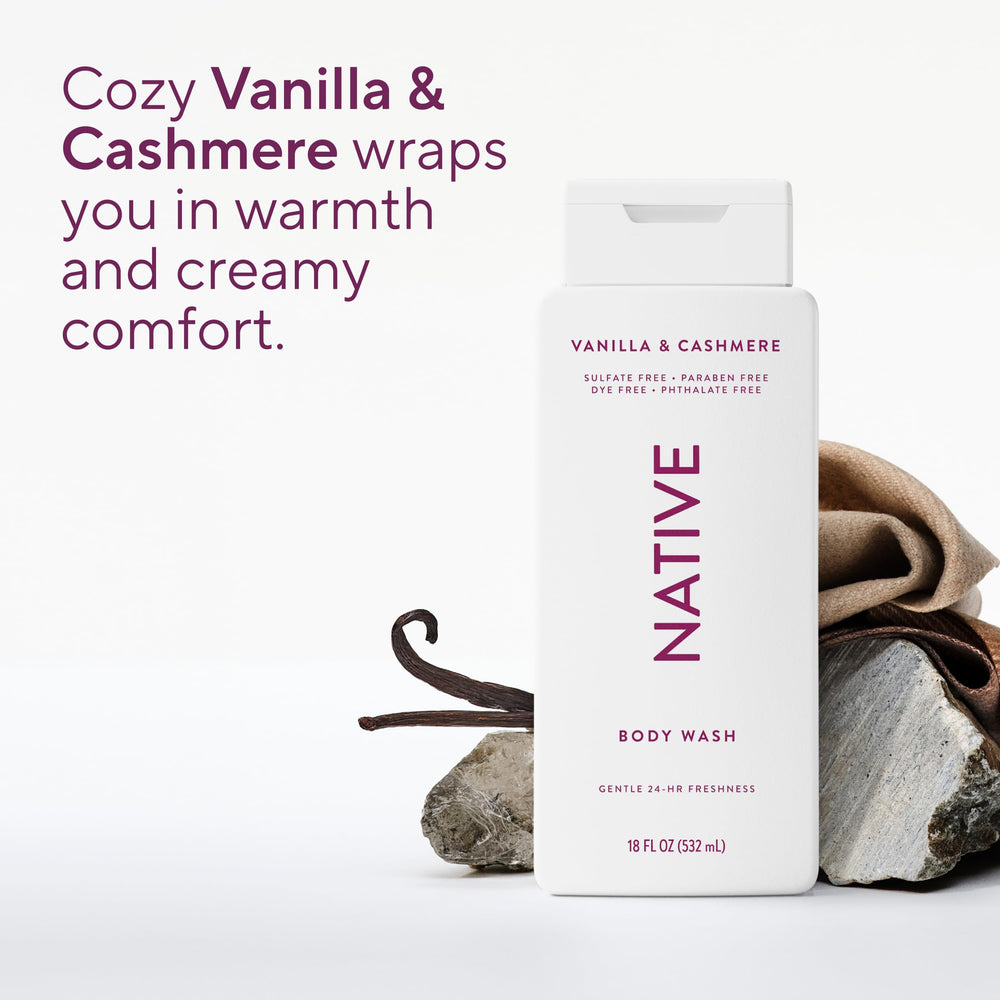 Native Vanilla & Cashmere Body Wash: aplicación en la ducha para formar espuma