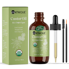 Natnique Castor Oil bottle pour demonstrating hair growth support