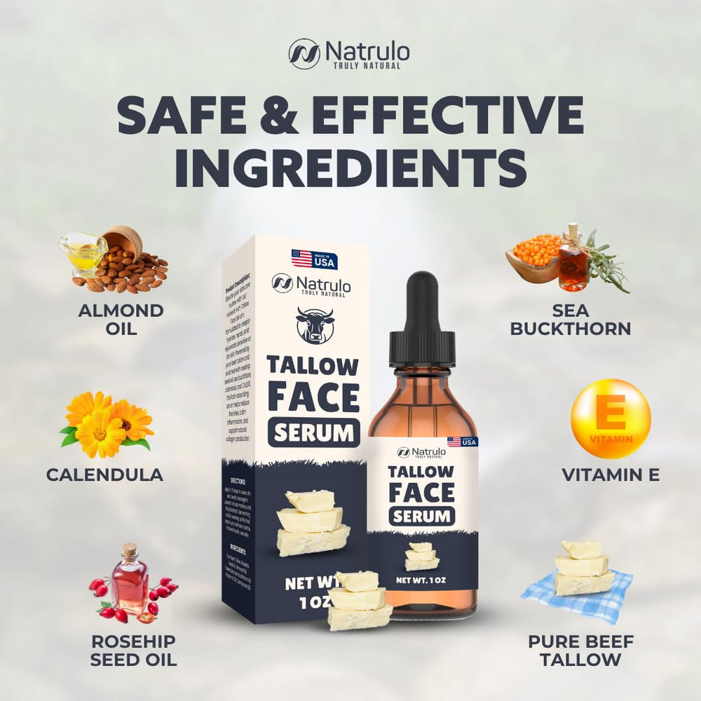Drops of Natrulo Beef Tallow Serum on skin indicating overnight nourishment.