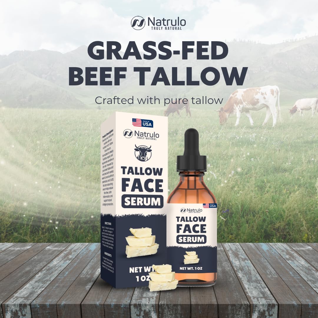 Closeup of Natrulo Beef Tallow Serum texture for rich nourishment.