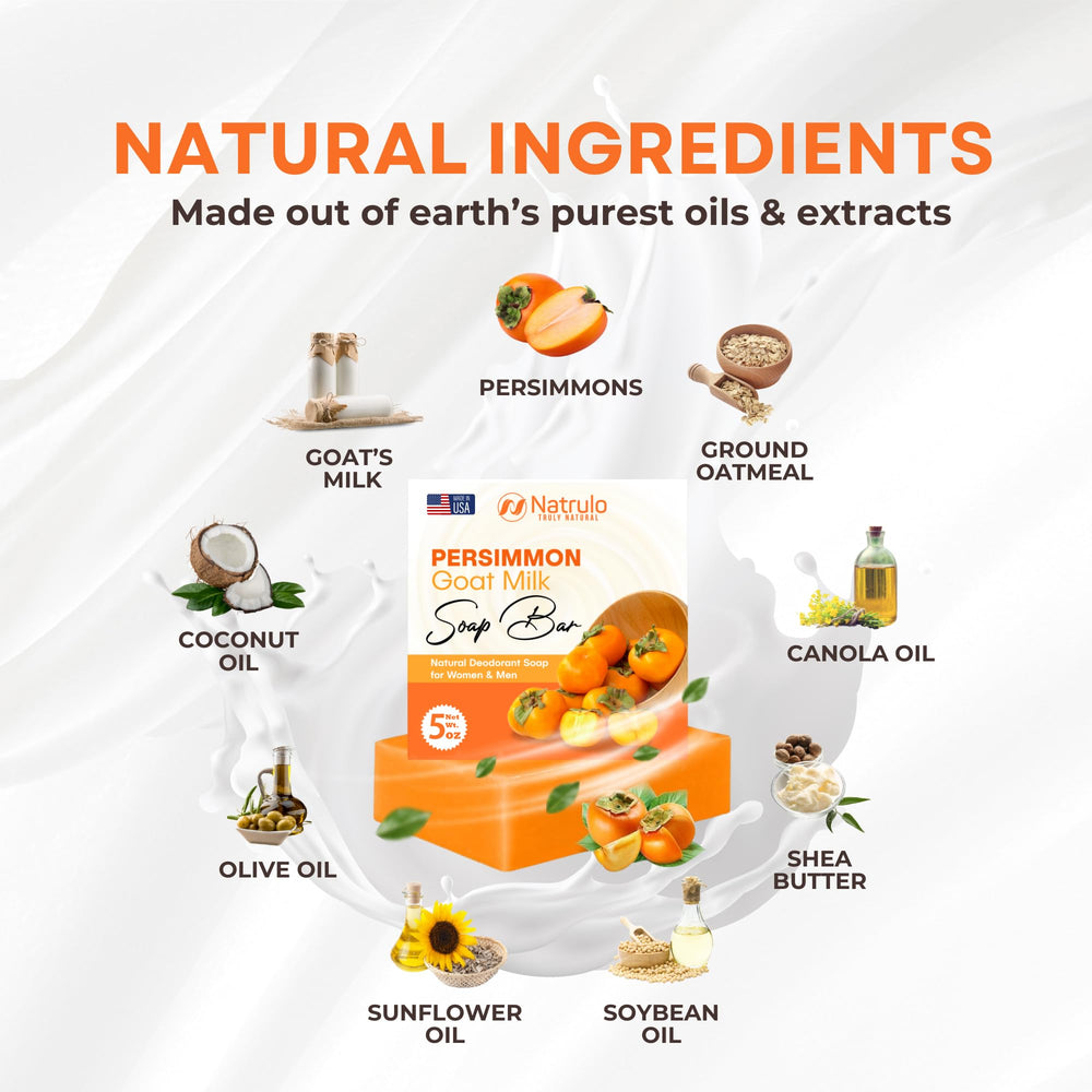 Natrulo Persimmon Goat Milk Soap used in shower supports odor-neutralizing routine