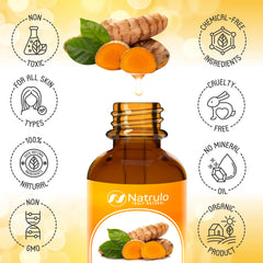 Natrulo Turmeric Repair Face Oil application shot shows gentle massage for smoother texture