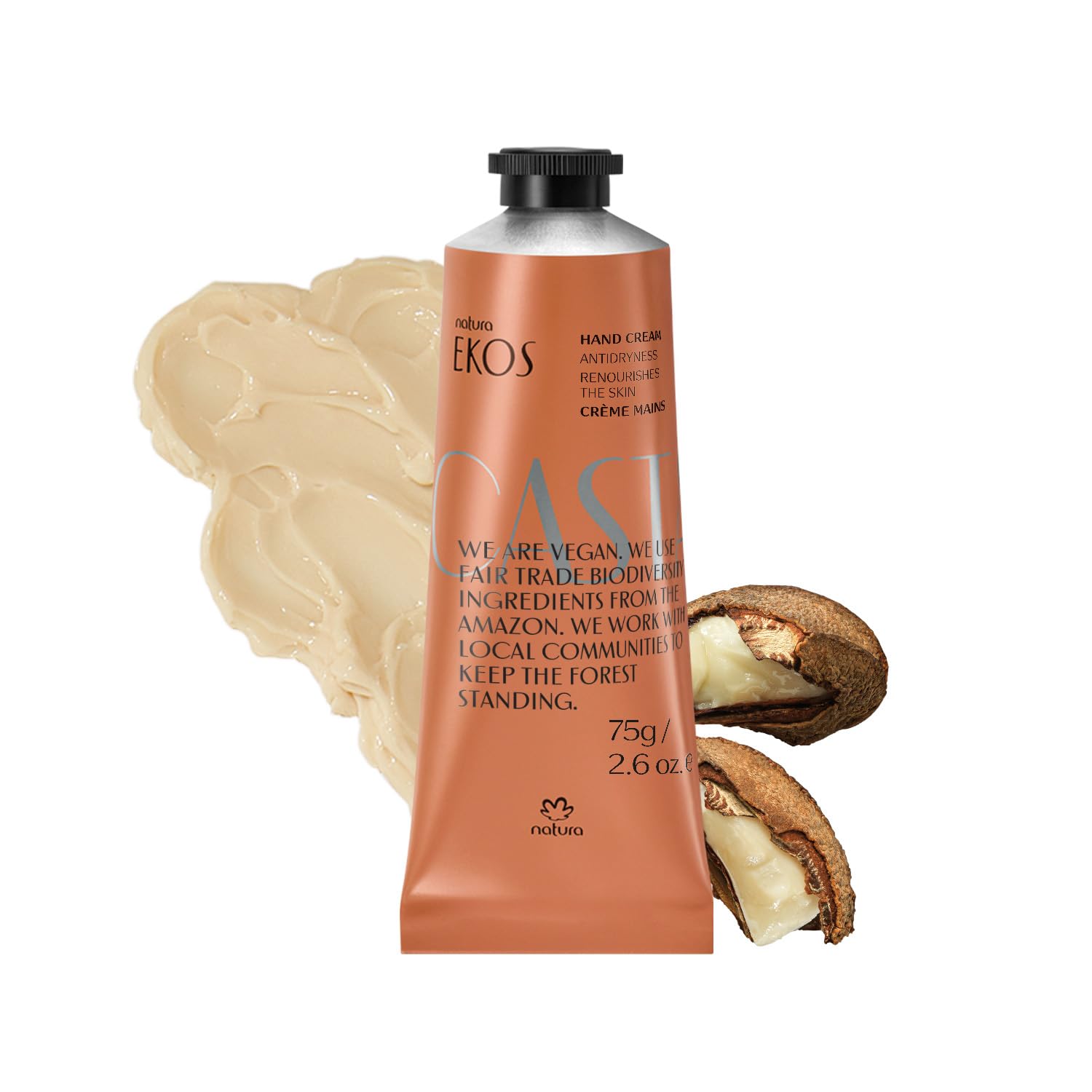 Natura Castanha crema de manos 75 g, hidratación profunda para piel seca