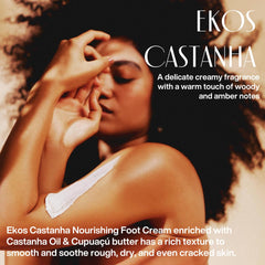 Natura Ekos ofrece absorción rápida sin residuo pegajoso para pies cansados.