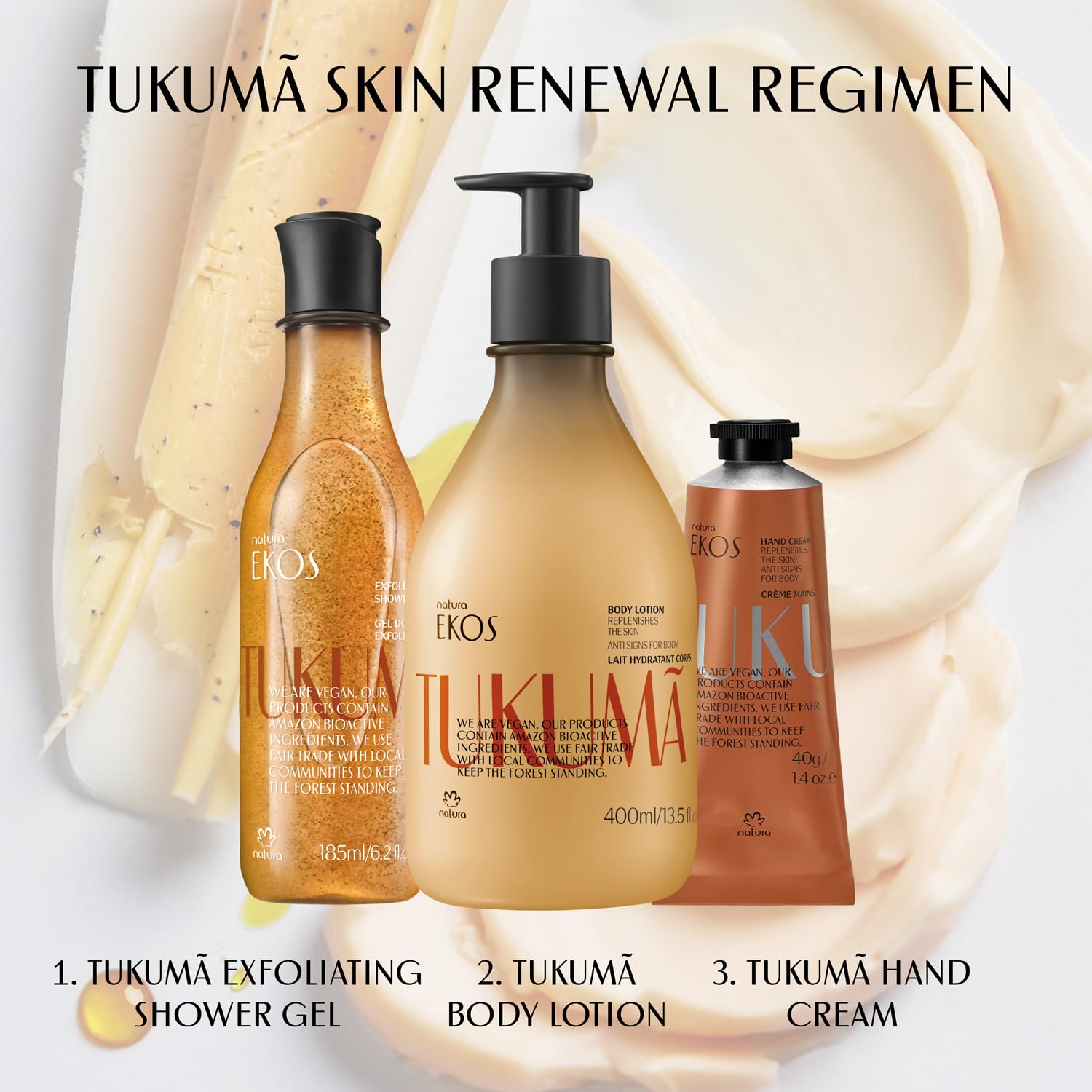 Natura Tukuma natural ingredients icons illustrate plant-based formulation.