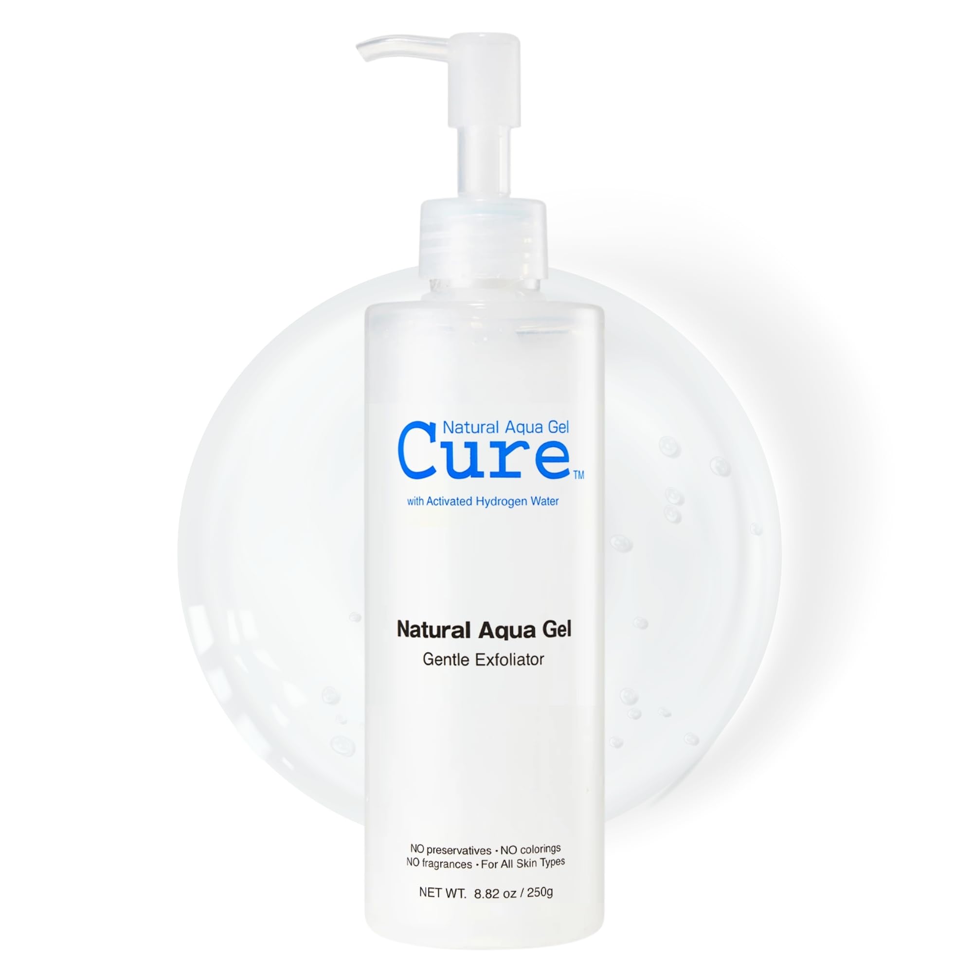 Natural Aqua Gel Cure bottle pump enables easy, gentle daily exfoliation.
