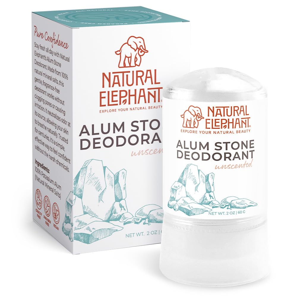Natural Elephant alum stone deodorant stick 60g on a clean surface for natural odor protection.