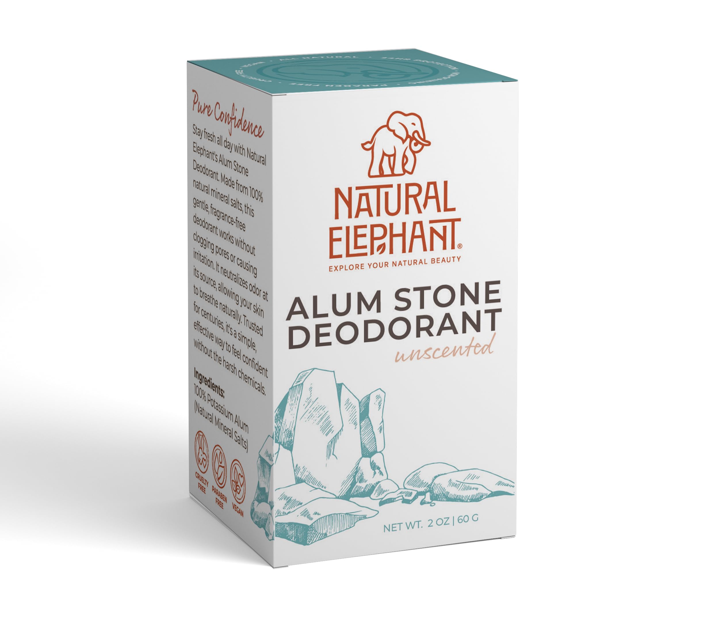 Natural Elephant alum stone deodorant stick compact for everyday carry.