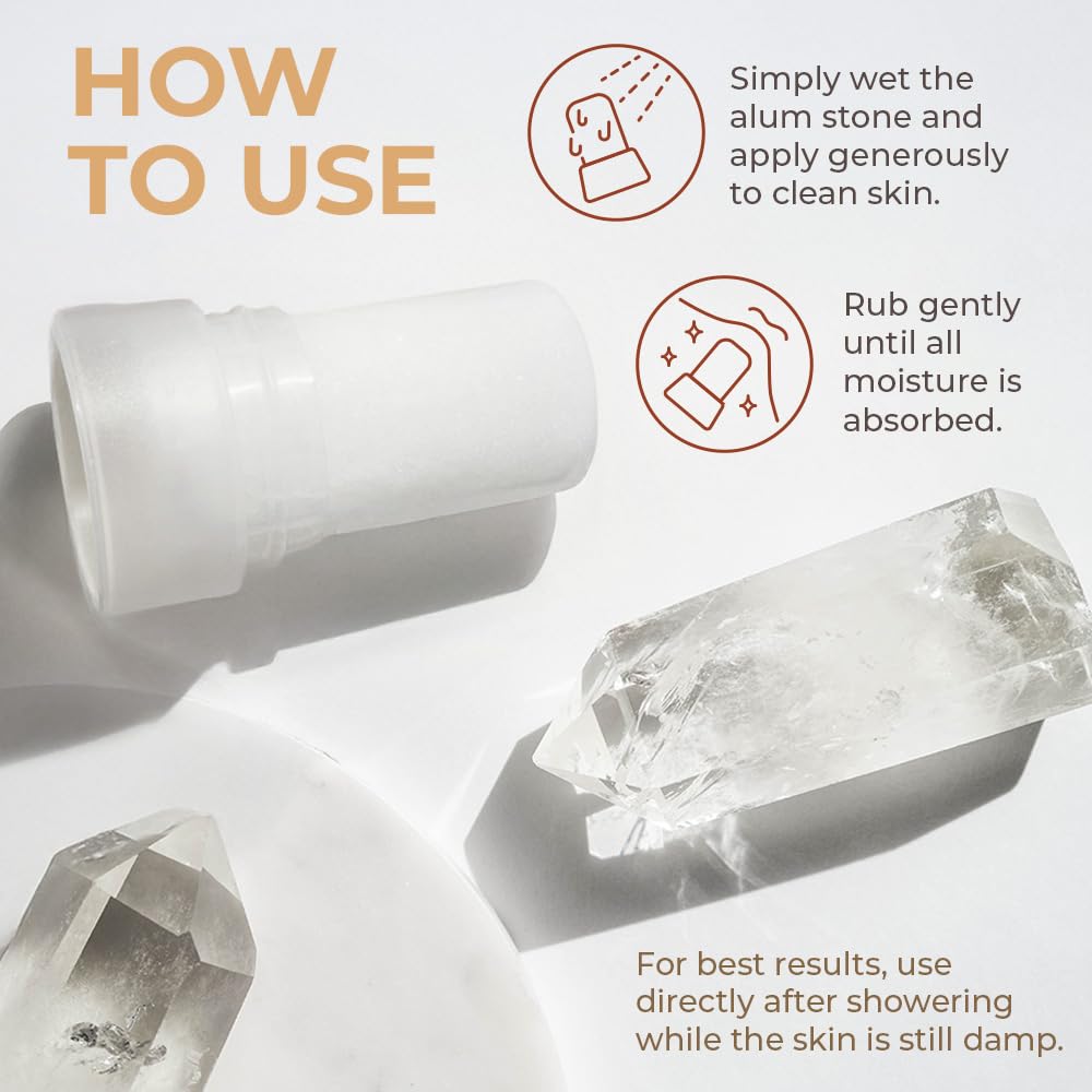 Natural Elephant alum stone deodorant stick texture close-up highlighting mineral salt formula.
