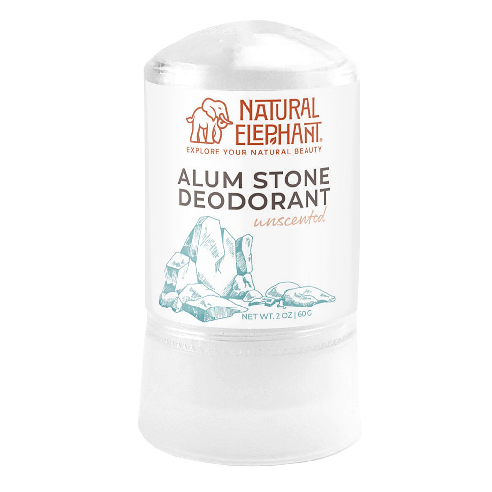 Natural Elephant alum stone deodorant stick travel-friendly 60g size for on-the-go freshness.