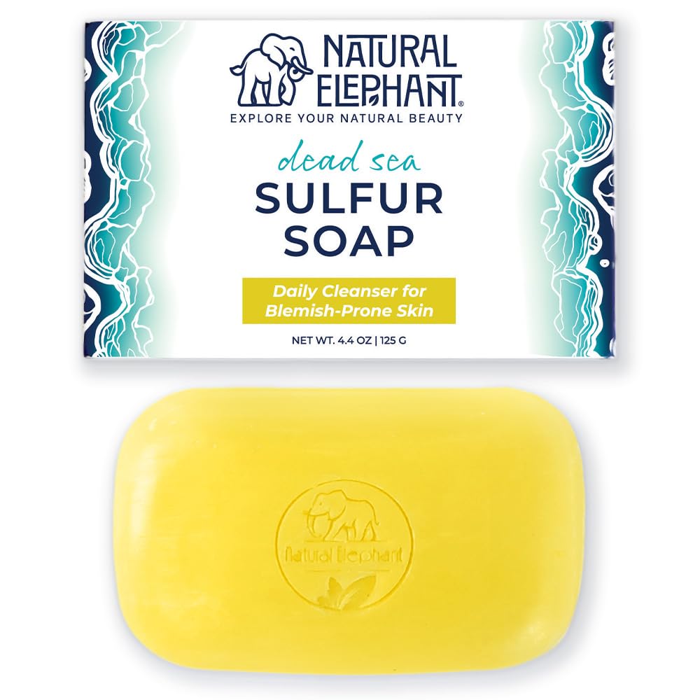 Natural Elephant Dead Sea sulfur soap packaging showcases minerals for cleansing
