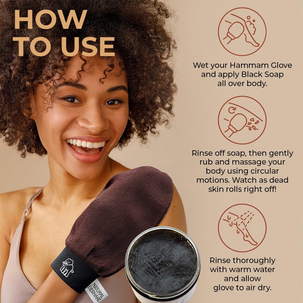 Natural Elephant Hammam Glove texture highlighting gentle exfoliation for radiant skin.