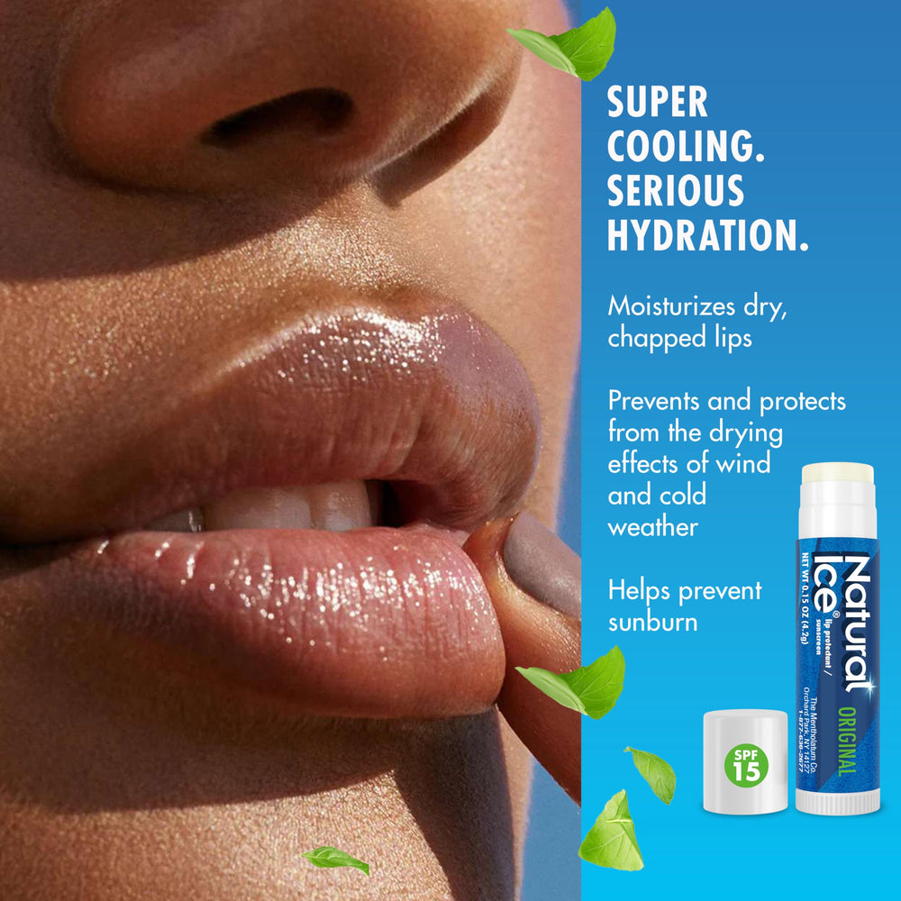 Natural Ice Original bálsamo labial, aplicador práctico, aplicación suave para labios irritados.
