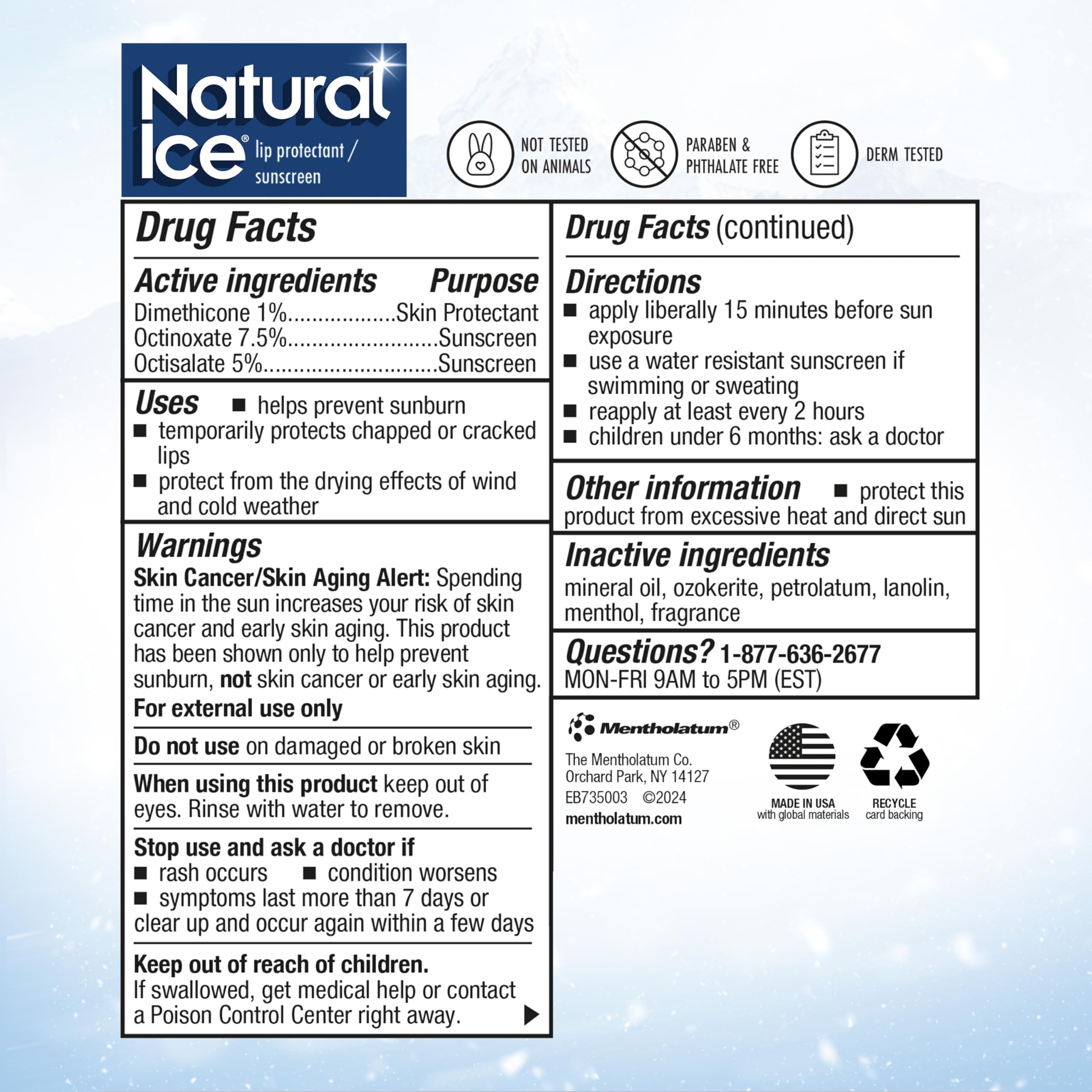 Natural Ice Original barrera de protección ambiental para labios en climas extremos.