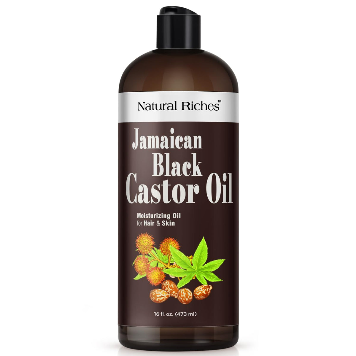 Natural Riches Aceite de Castor Negro Jamaicano prensado en frío en botella para uso diario.