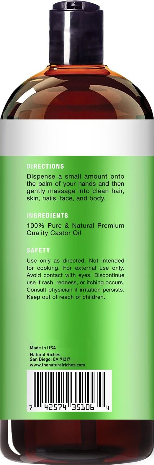 Natural Riches Aceite de Ricino libre de hexano, opción natural de cuidado diario.