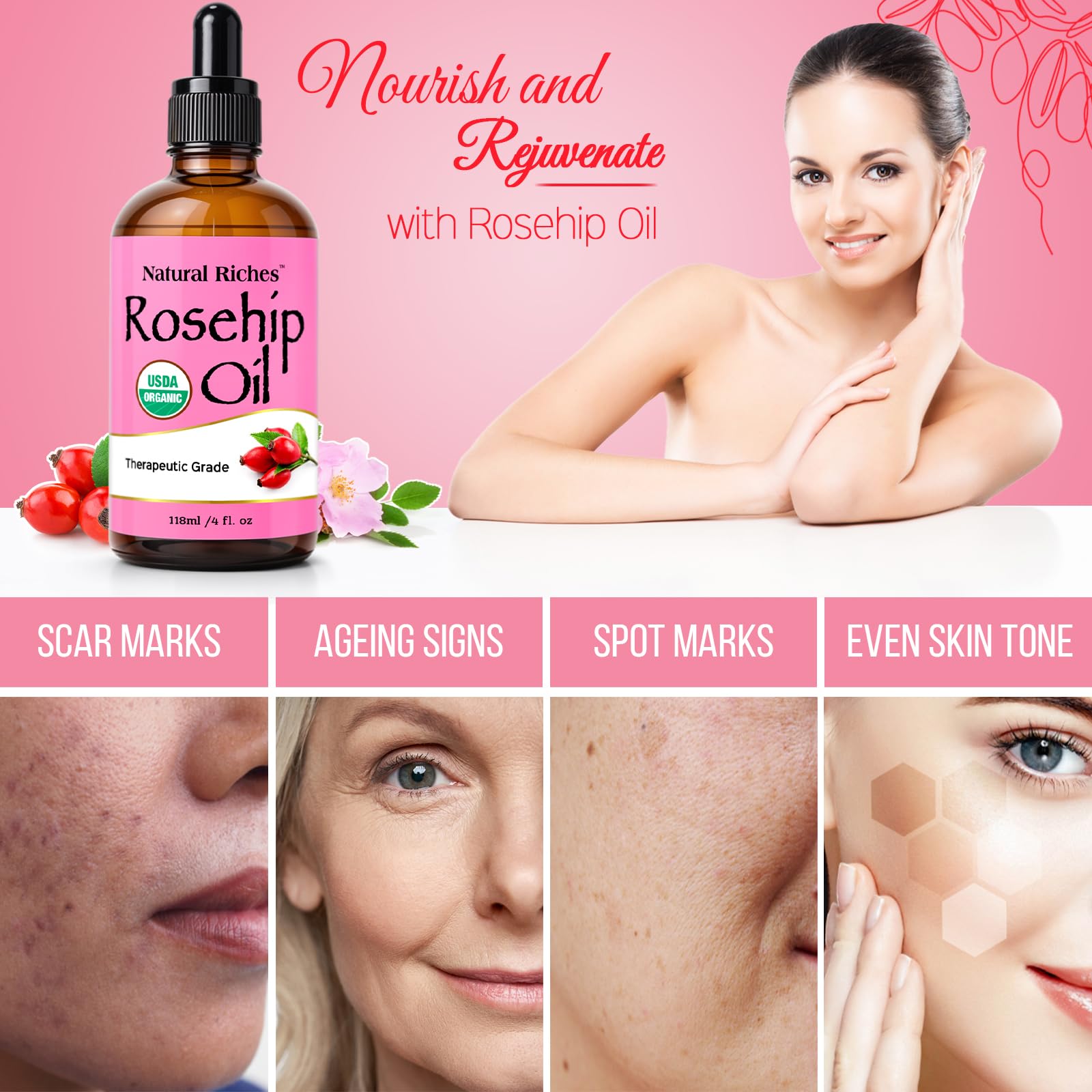 Natural Riches aceite rosa mosqueta mezclado con crema facial