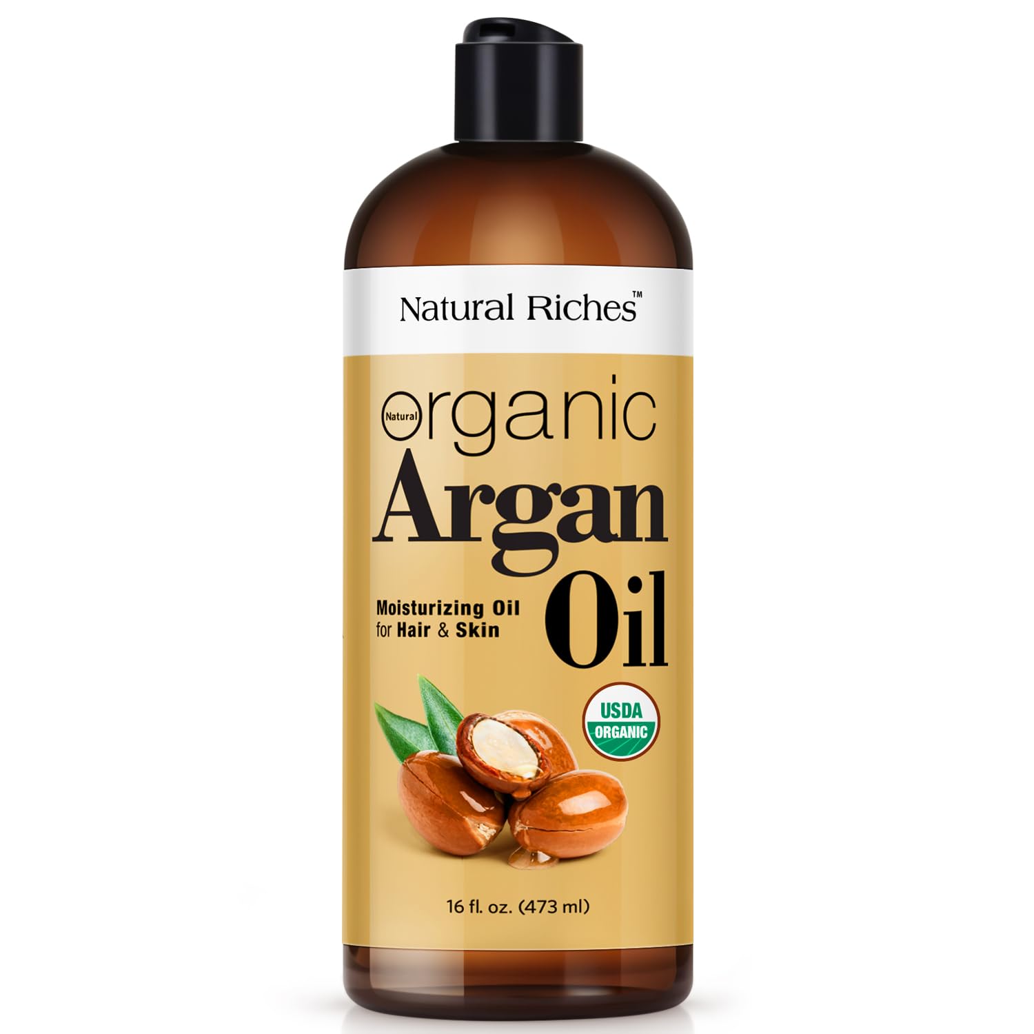 Natural Riches argan oil bottle for hair nourishment and deep conditioning.