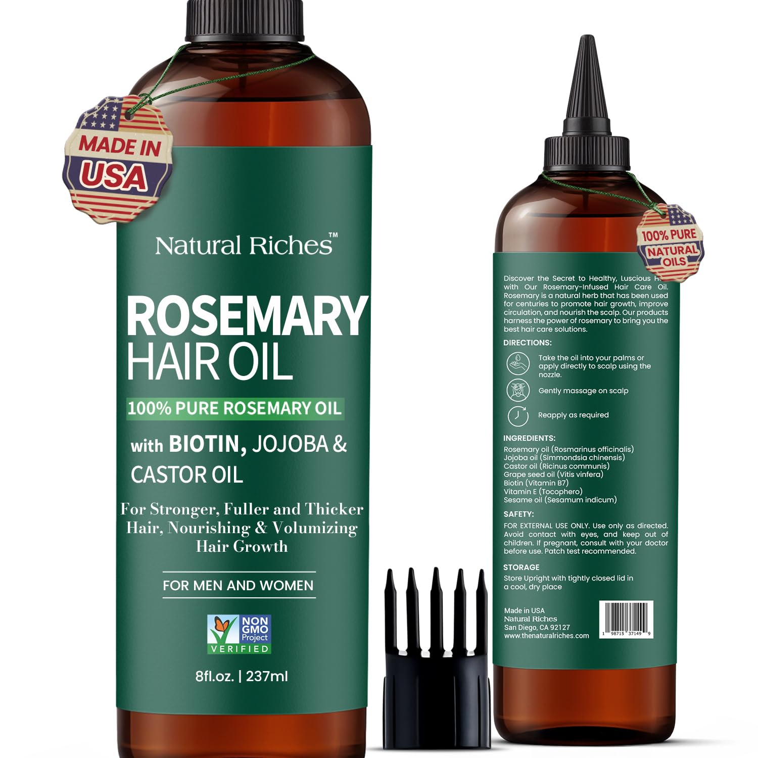 Natural Riches: botella de aceite de romero para cabello con hidratación suave.