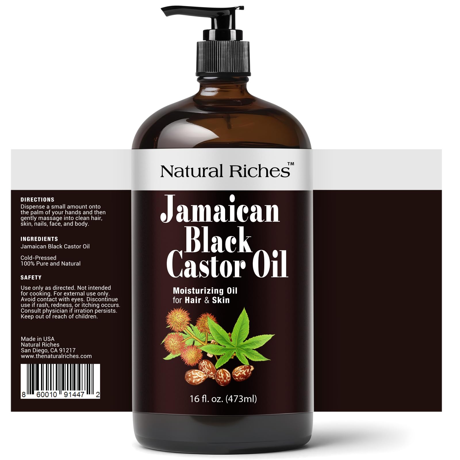 Natural Riches Jamaican Black Castor Oil pour enables controlled application.