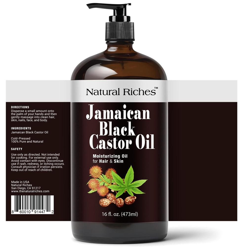Natural Riches Jamaican Black Castor Oil pour enables controlled application.