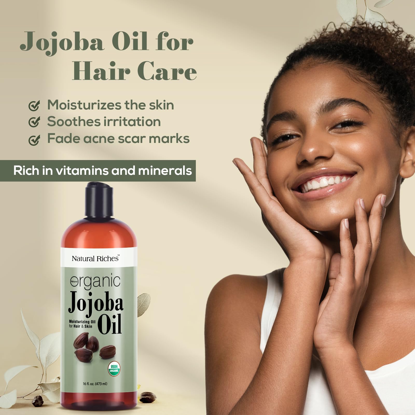 Natural Riches Jojoba Oil texture closeup conveys lightweight moisture for hair.