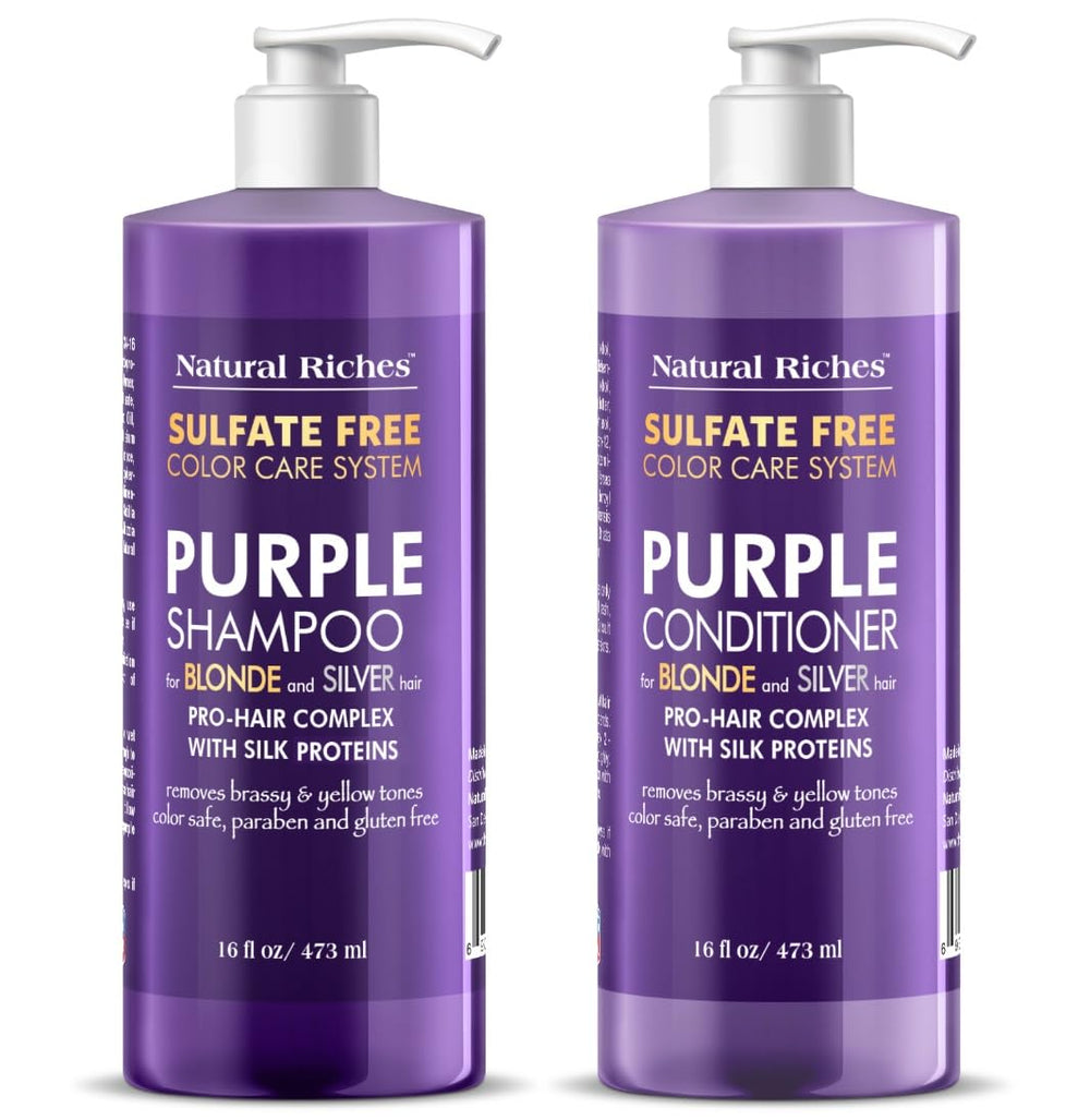 Natural Riches purple shampoo bottle highlights cooler blonde tones
