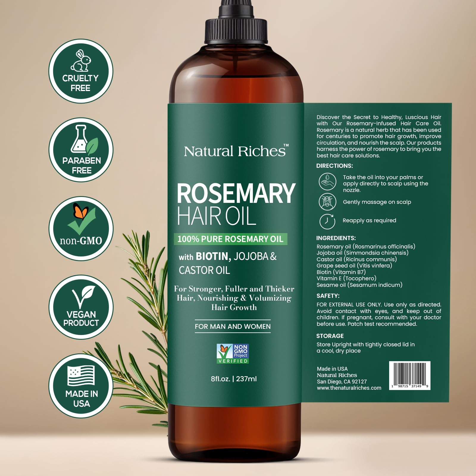 Natural Riches: ideal para rutinas nocturnas de cuidado capilar y aromaterapia.