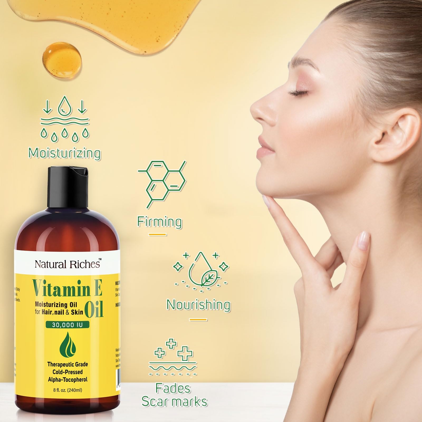 Natural Riches Aceite de Vitamina E: aplicación en rostro para cuidado suave de la piel