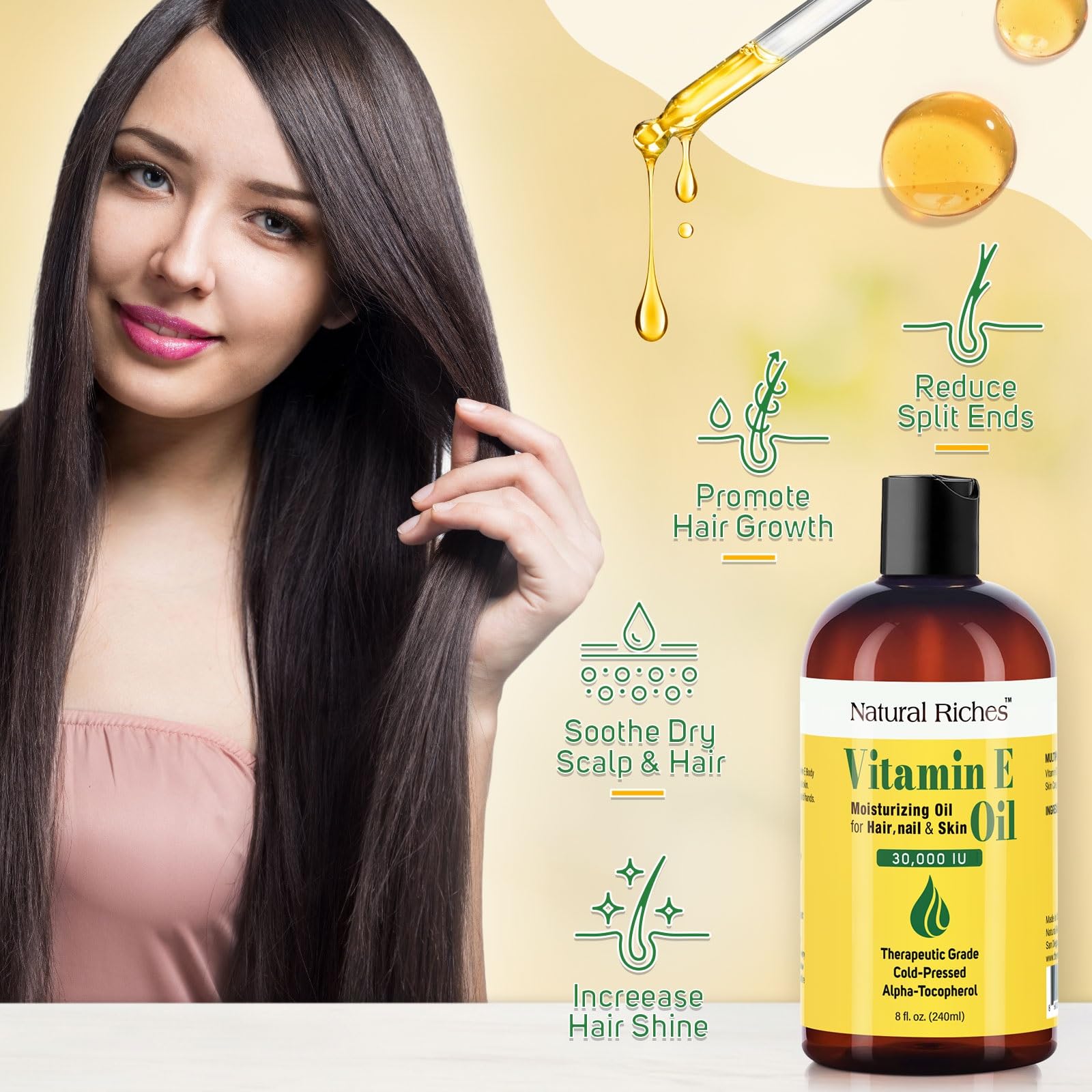 Natural Riches Aceite de Vitamina E: masaje corporal para nutrición de la piel seca