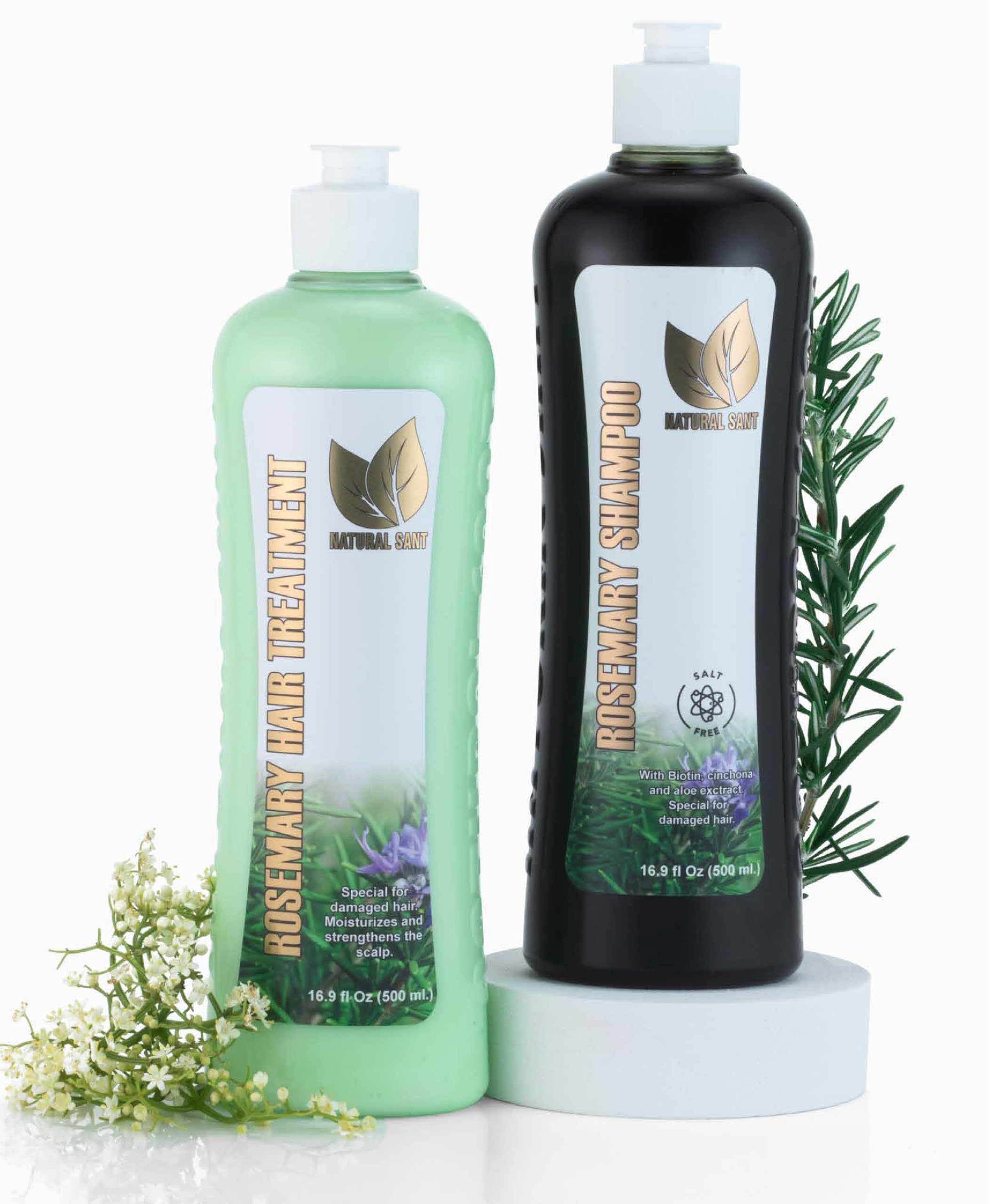 Natural Sant Rosemary & Cinchona Shampoo bottle front highlighting a sulfate-free formula for scalp vitality.