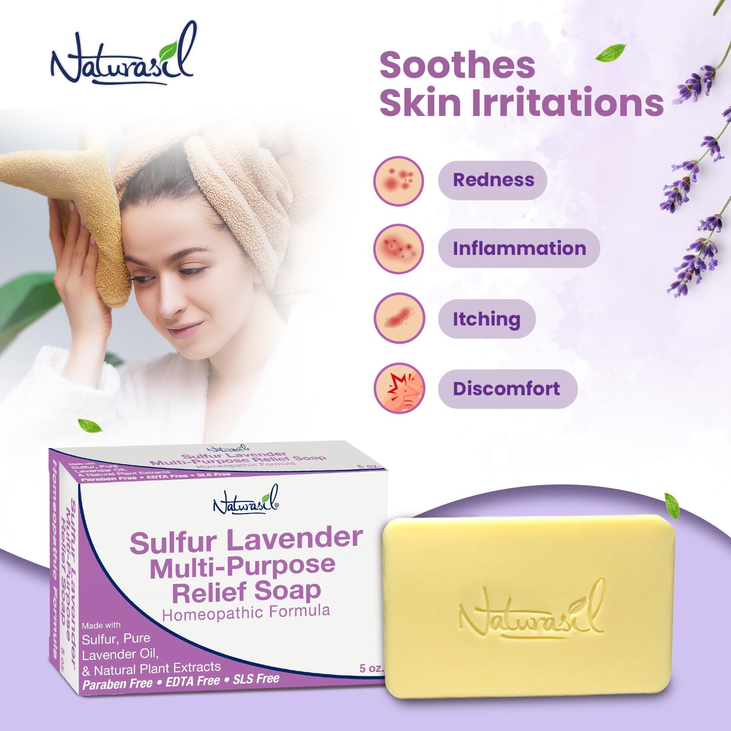 Naturasil jabon azufre lavanda, aroma relajante para la piel