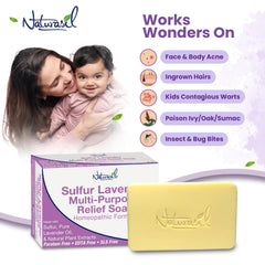Naturasil soap with 10% sulfur and lavender active formula on skin.