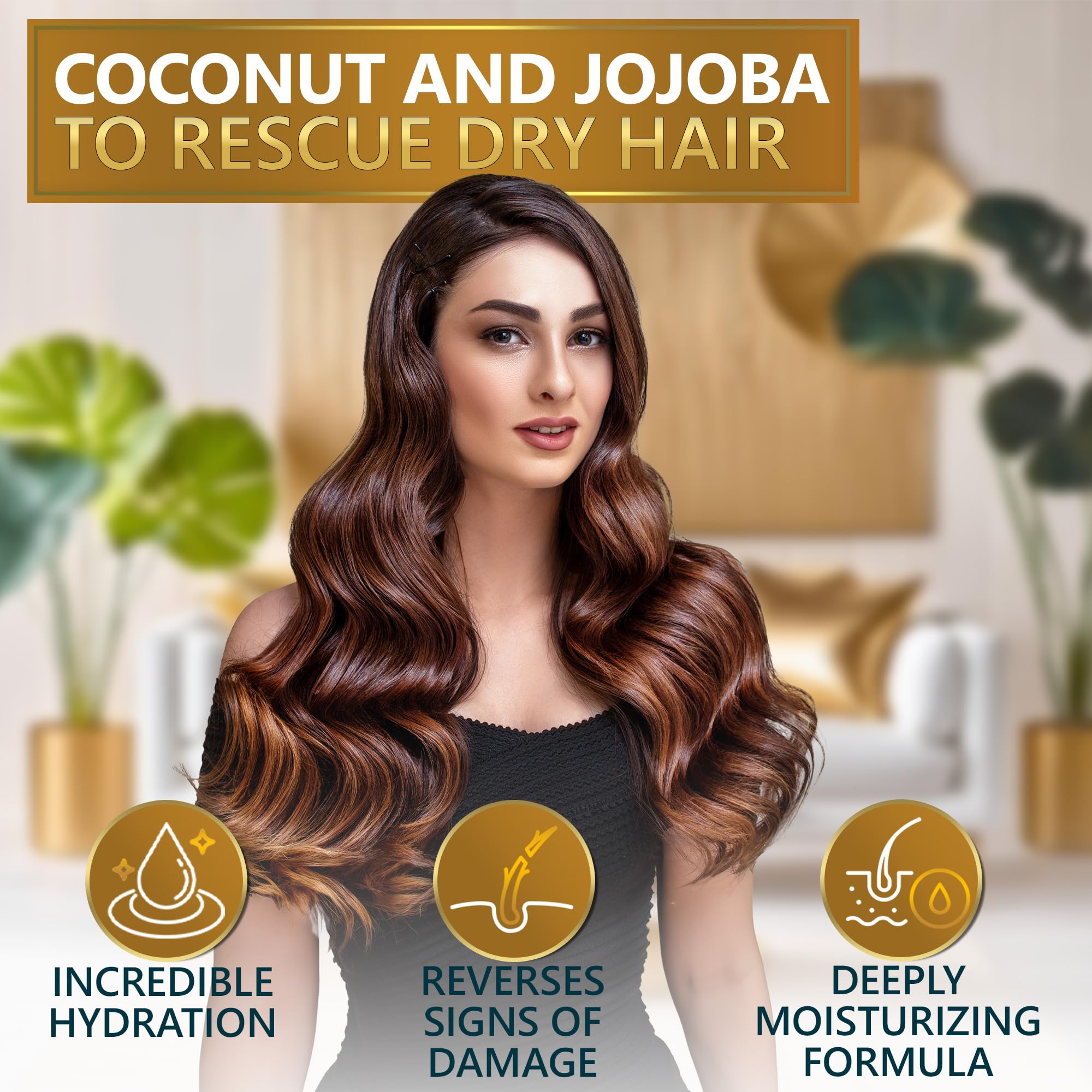 Naturavis Coconut Conditioner bottle shows frizz control and smoothing benefits.