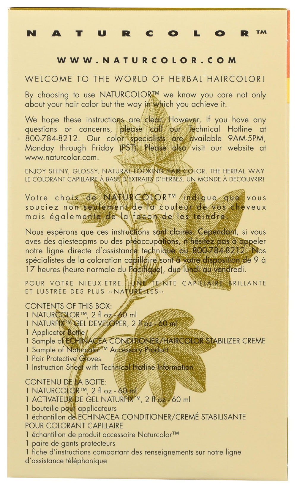 Naturcolor Burdock haircolor ingredients panel lists no ammonia or parabens