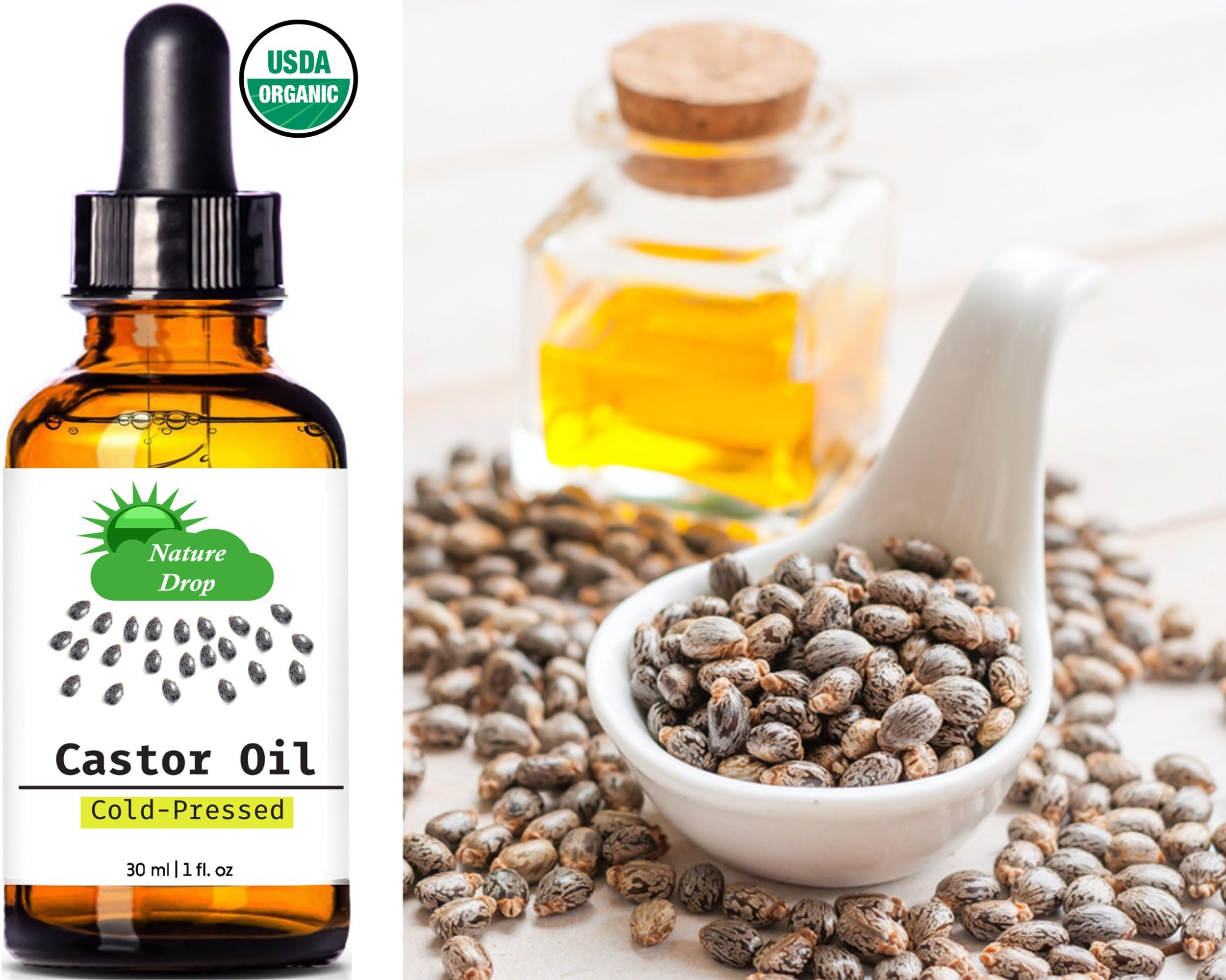 Nature Drop Organic Castor Oil uses hexane-free extraction preserving actives for skin and lash growth potential.