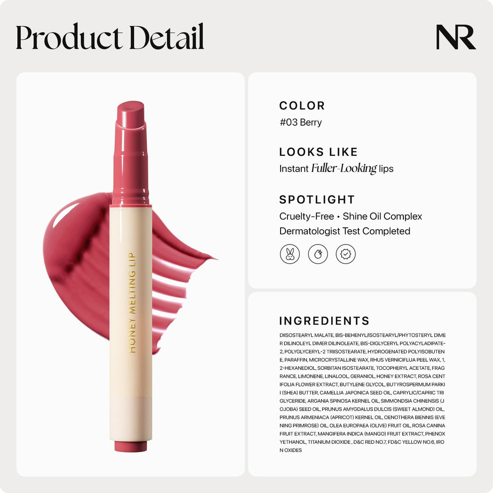 Nature Republic Honey Melting Lip 03 Berry, extracto de miel para cuidado ligero.