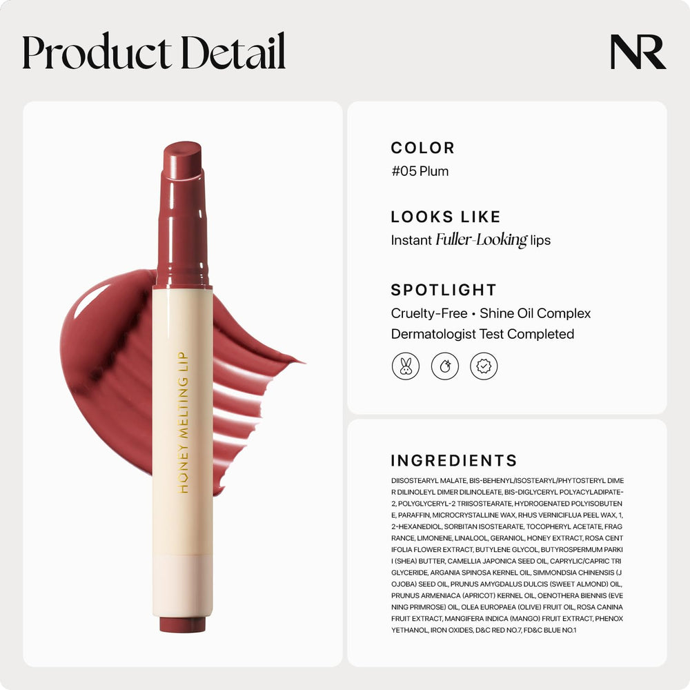 Nature Republic Honey Melting Lip 05 Plum: tinte suave para uso diario y apariencia natural.