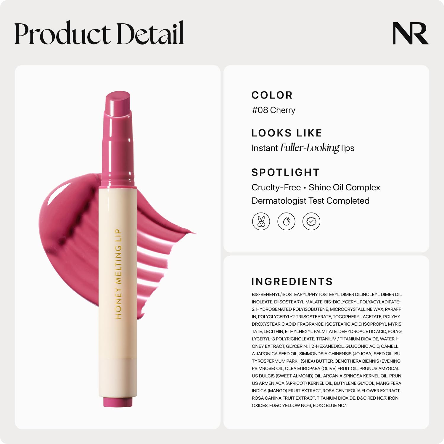 Nature Republic Honey Melting Lip 08 Dark Cherry Choux color intenso y duradero