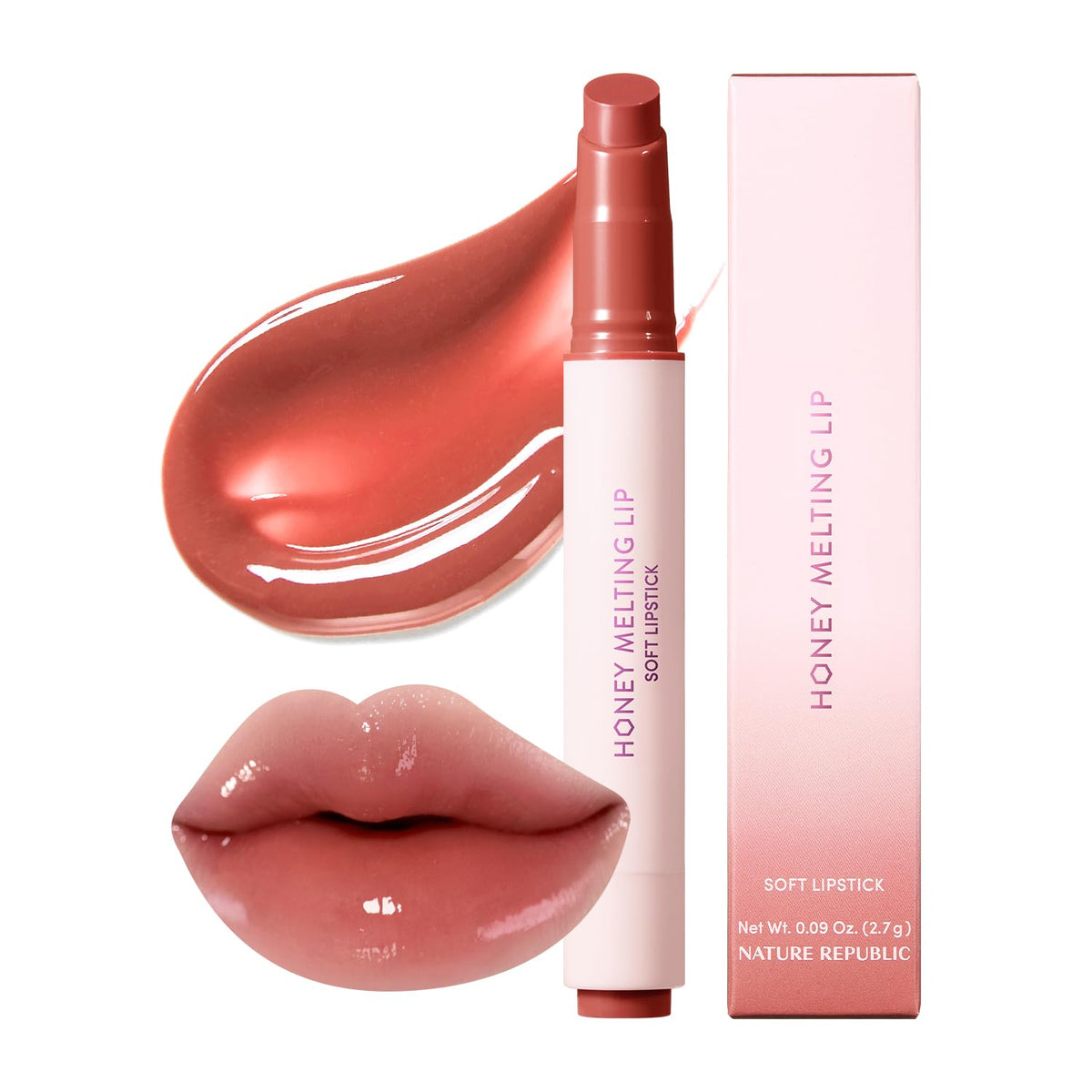 Nature Republic Honey Melting Lip en Rosa Coral 19, brillo suave y hidratación