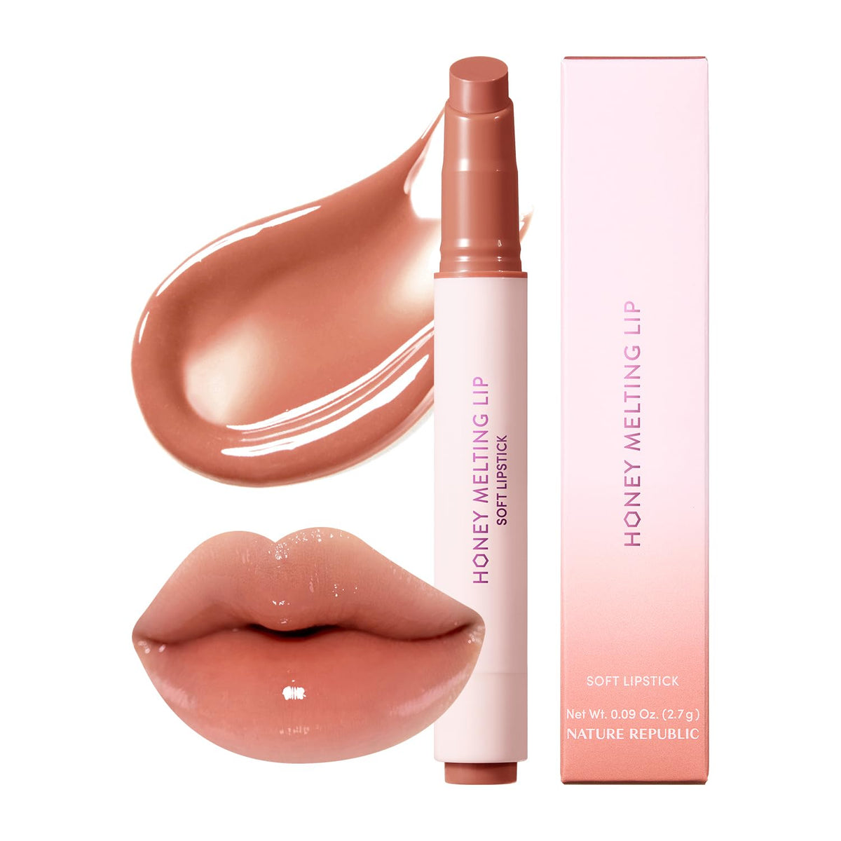 Nature Republic Labial Derretido de Miel 17 Rosa Beige: empaque compacto para viaje seguro y cómodo