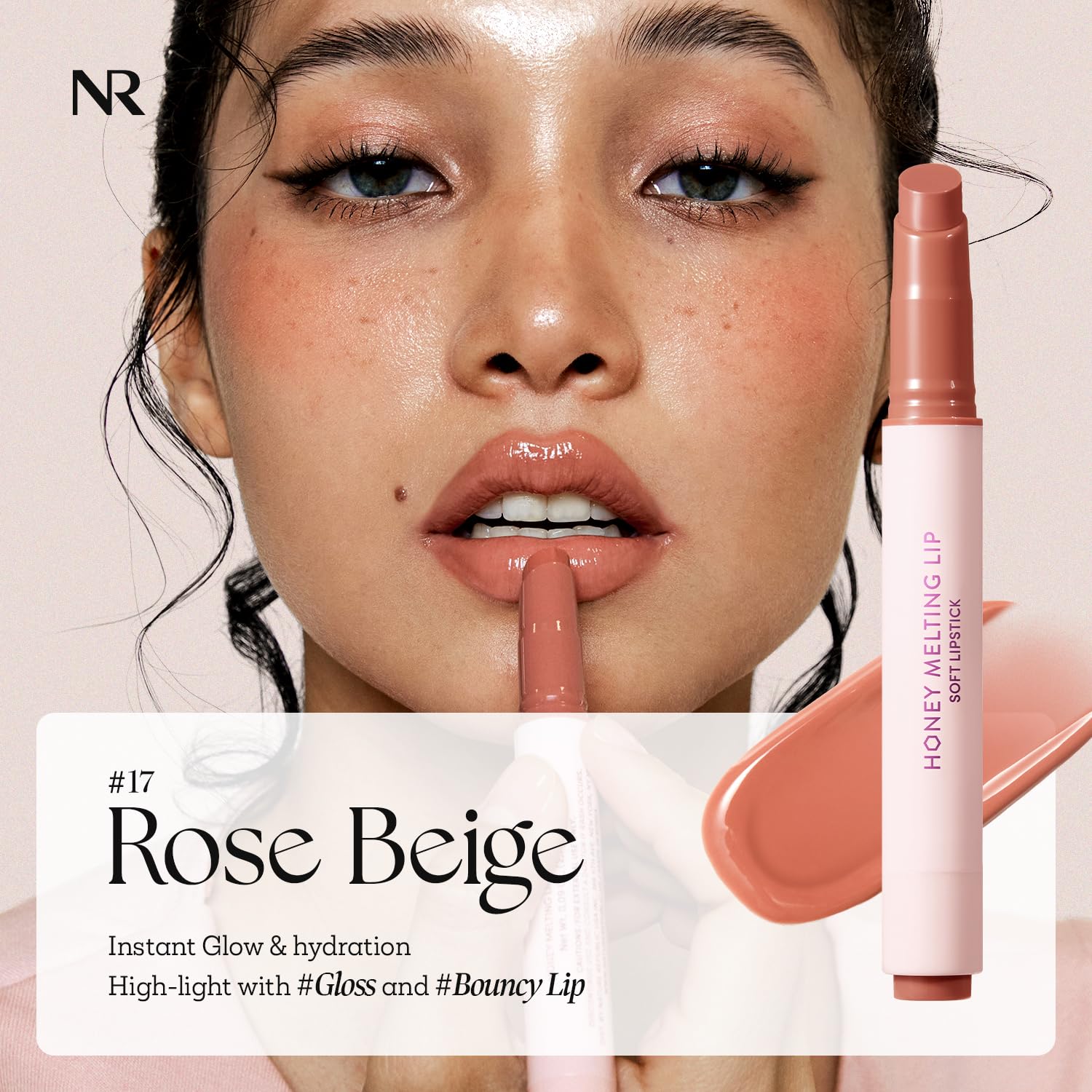 Nature Republic Labial Derretido de Miel 17 Rosa Beige: muestra de color suave