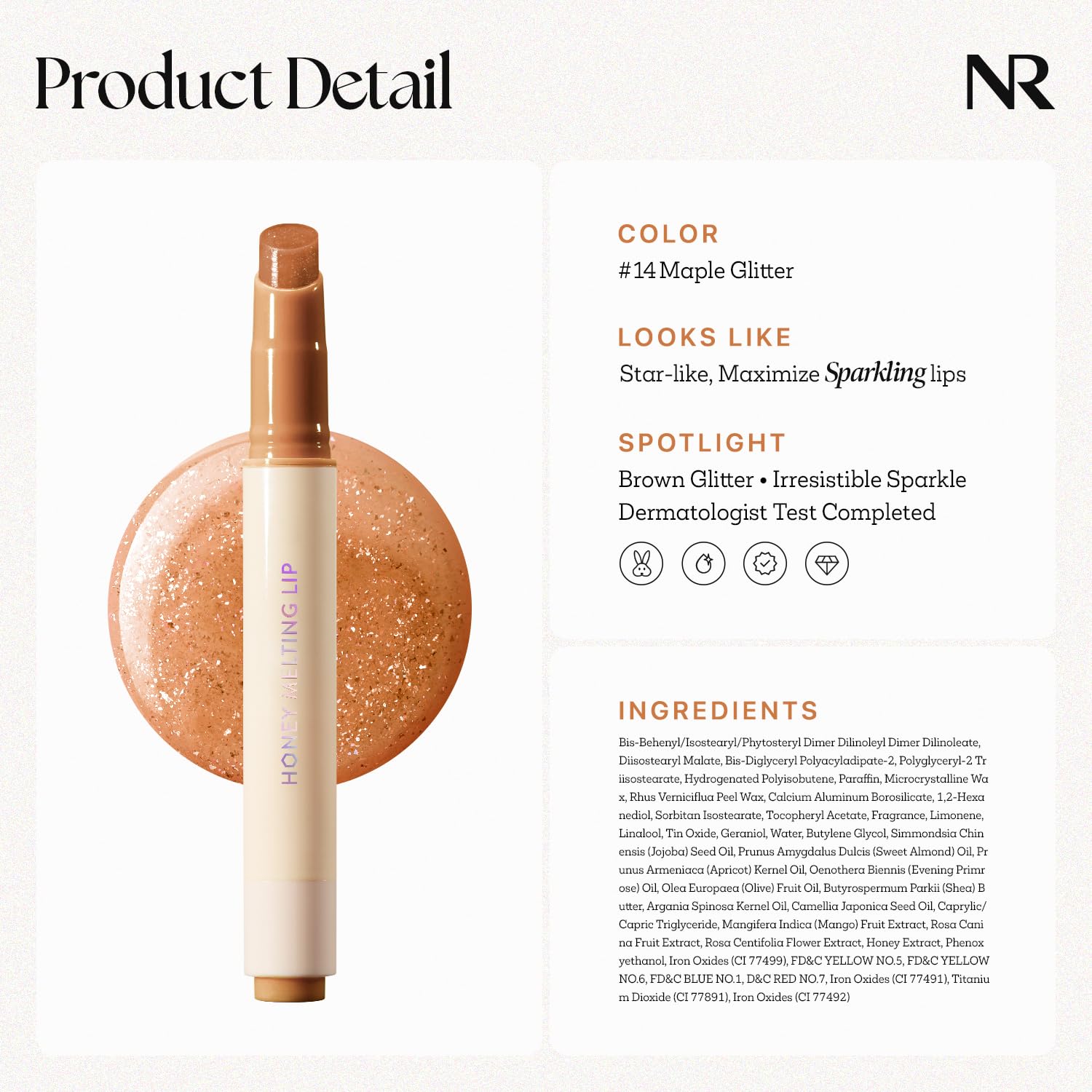 Nature Republic HONEY MELTING LIP GLITTER uso diario con acabado brillante.