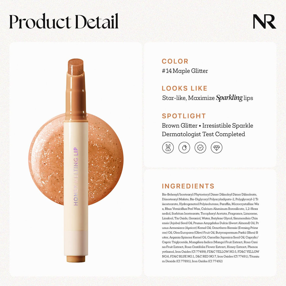 Nature Republic HONEY MELTING LIP GLITTER uso diario con acabado brillante.