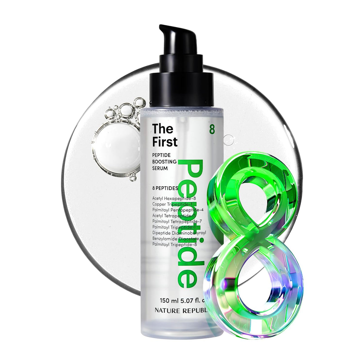 Nature Republic primer suero potenciado por péptidos en botella para piel más firme.