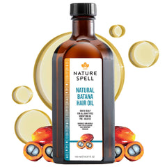Nature Spell Batana: botella vertiendo aceite para fortalecimiento capilar